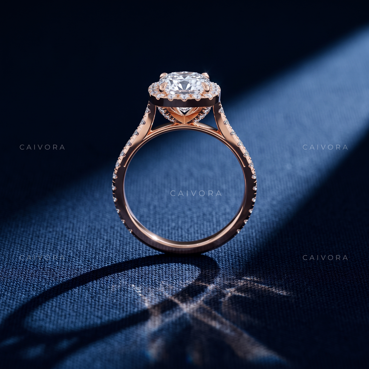Elegant Halo Engagement Ring with Elongated Cushion Diamond & Pavé Accents