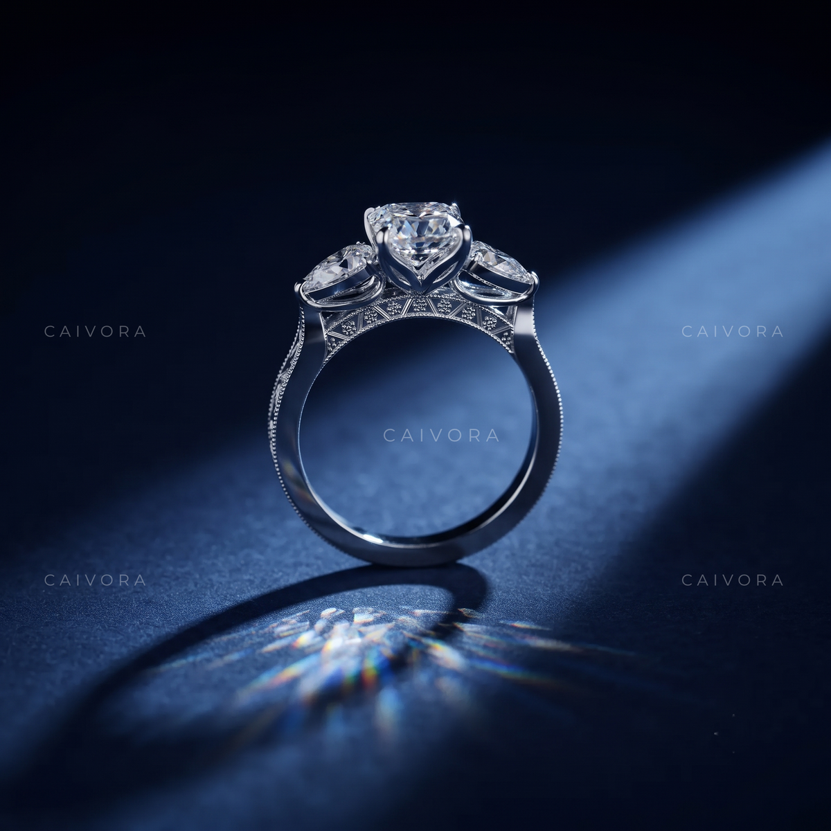 Emerald Cut Tulip Setting Engagement Ring with Diamond Accents