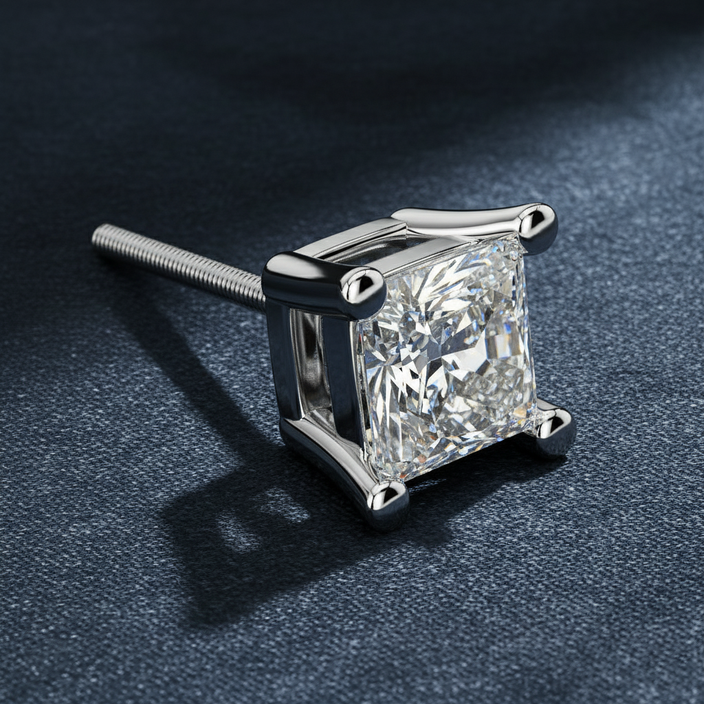 Modern Princess Cut Single Stud Earring