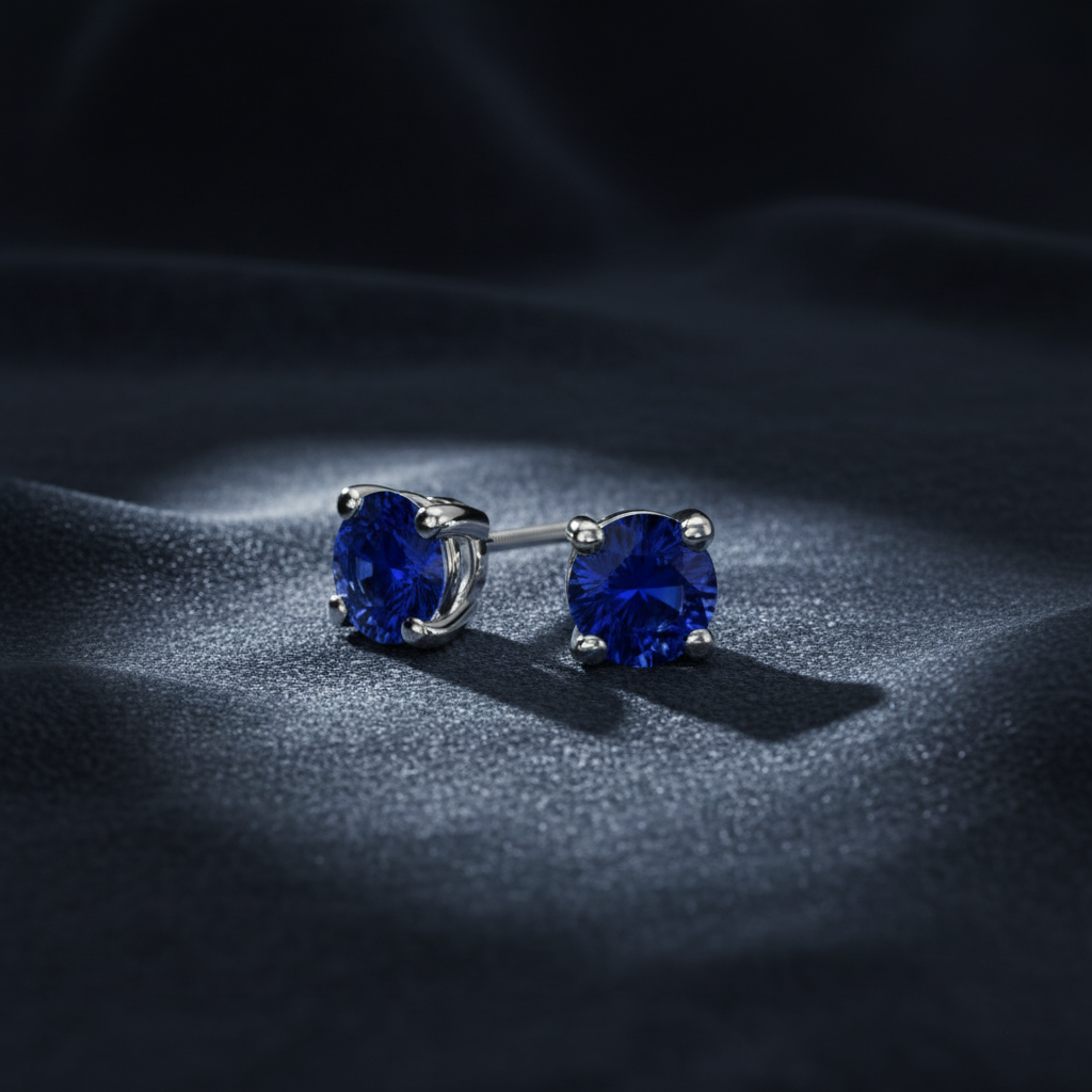 Regal Blue Sapphire Gemstone Stud Earrings