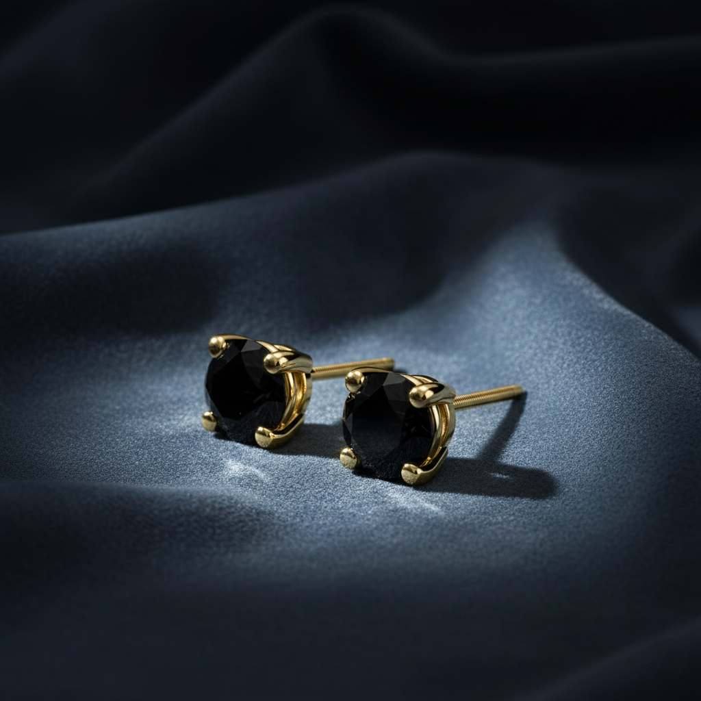 Modern Black Diamond Stud Earrings