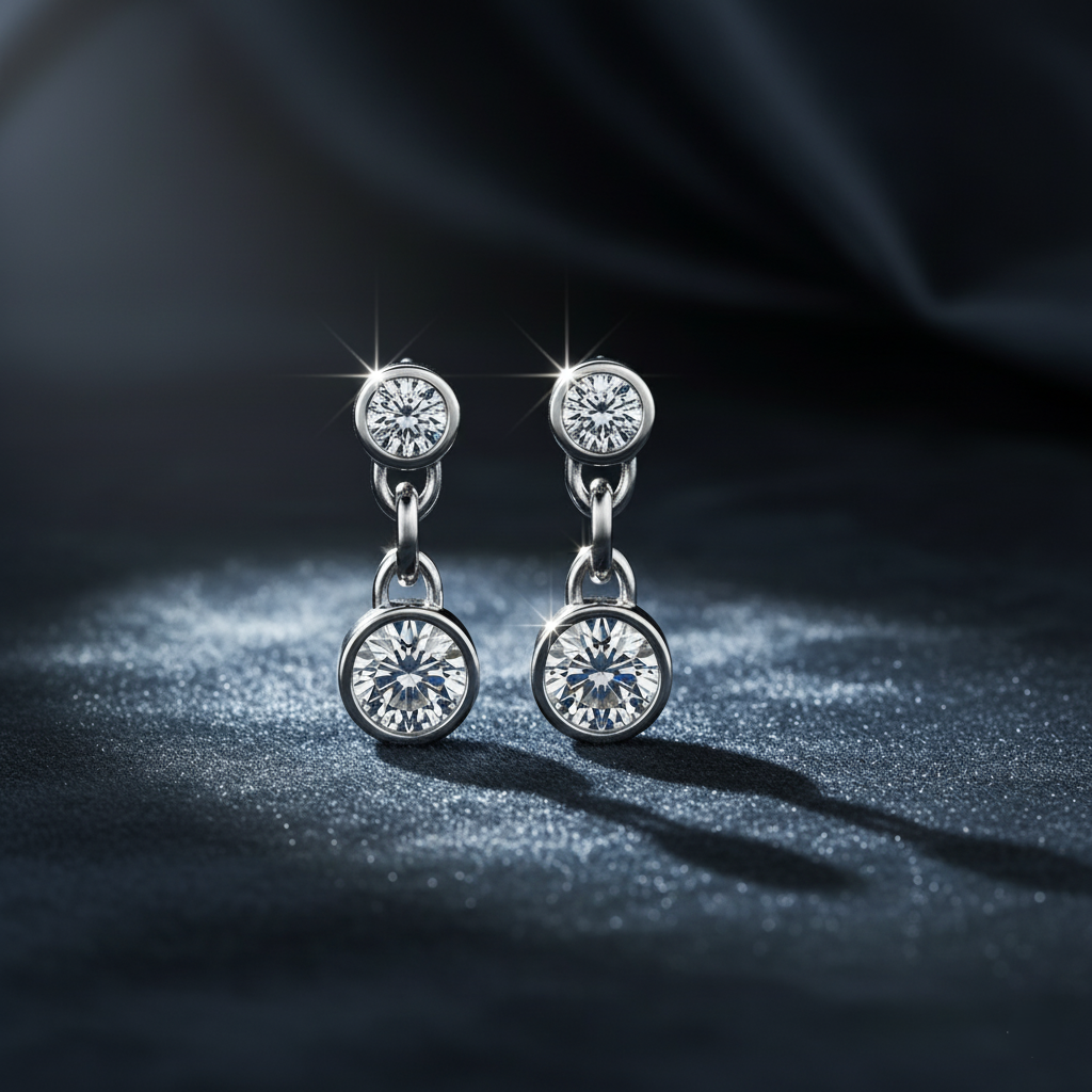 Elegant Bezel Diamond Link Earrings