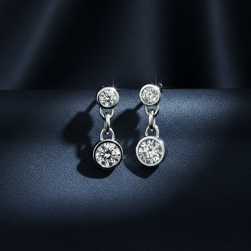 Elegant Bezel Diamond Link Earrings