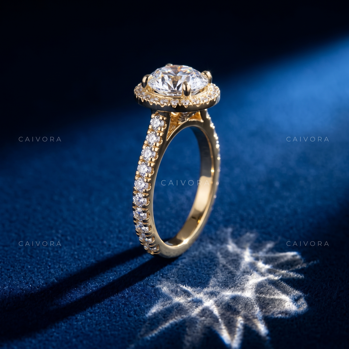 Classic Round Diamond Halo Engagement Ring with Pavé Accents