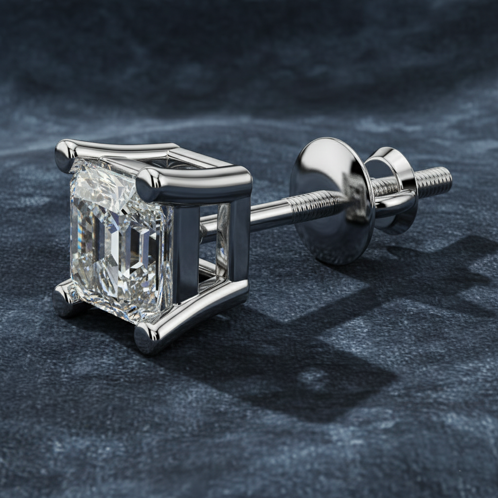Modern Princess Cut Single Stud Earring