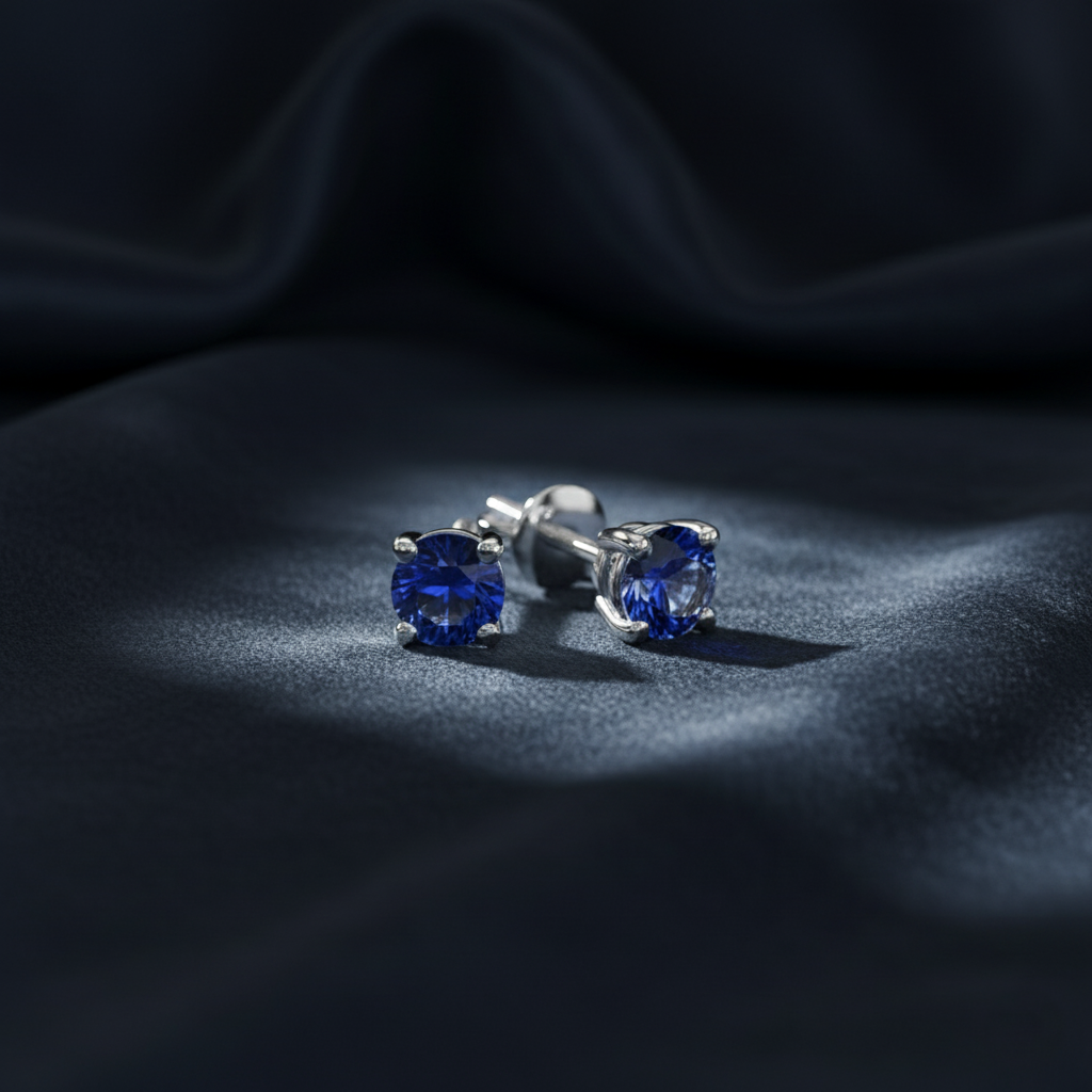 Regal Blue Sapphire Gemstone Stud Earrings