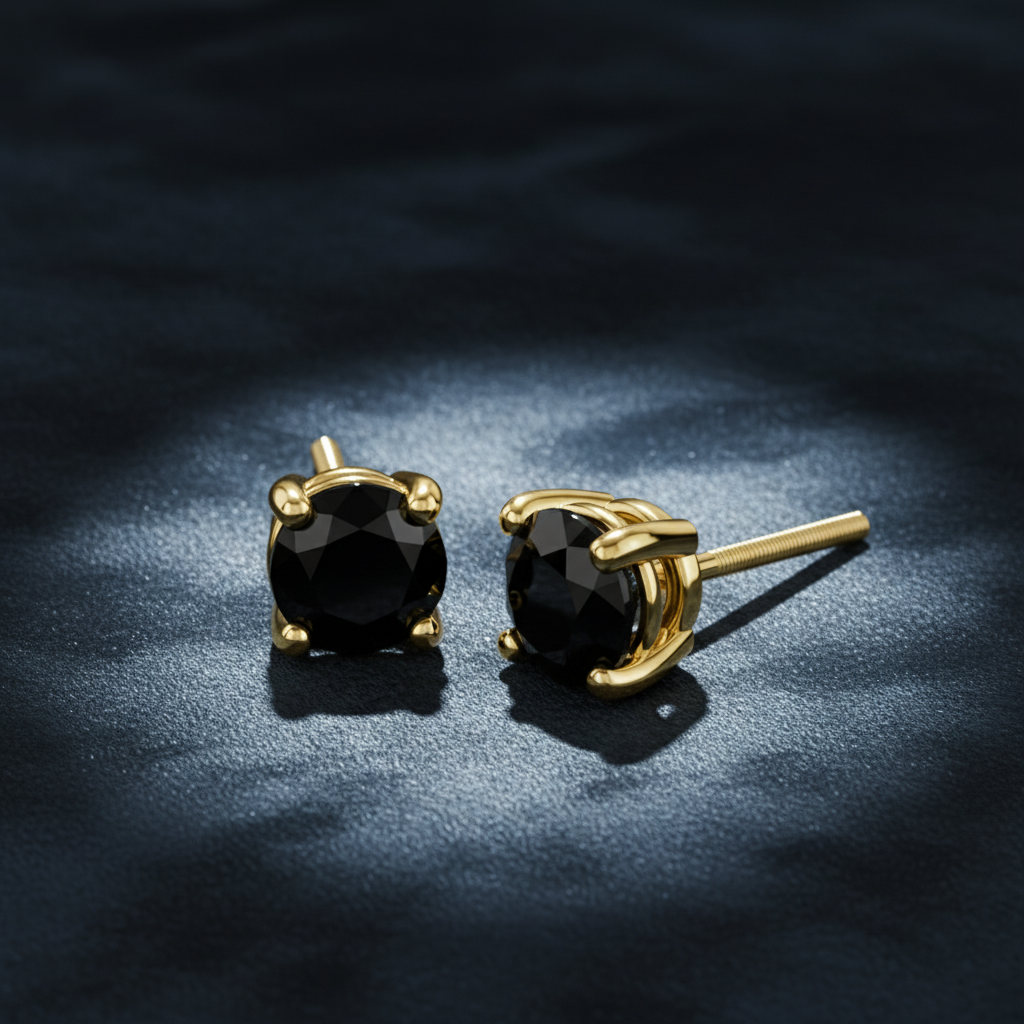 Modern Black Diamond Stud Earrings