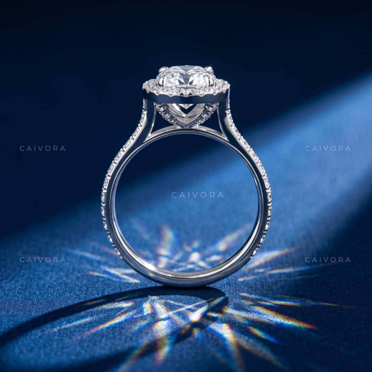 Elegant Halo Engagement Ring with Oval Diamond & Pavé Accents