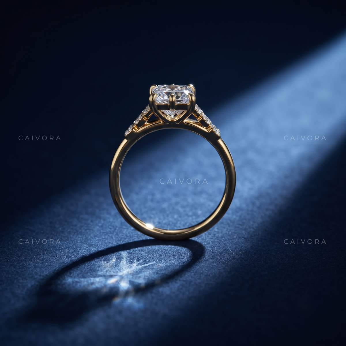 Radiant Cut Floral Engagement Ring with Marquise Accents