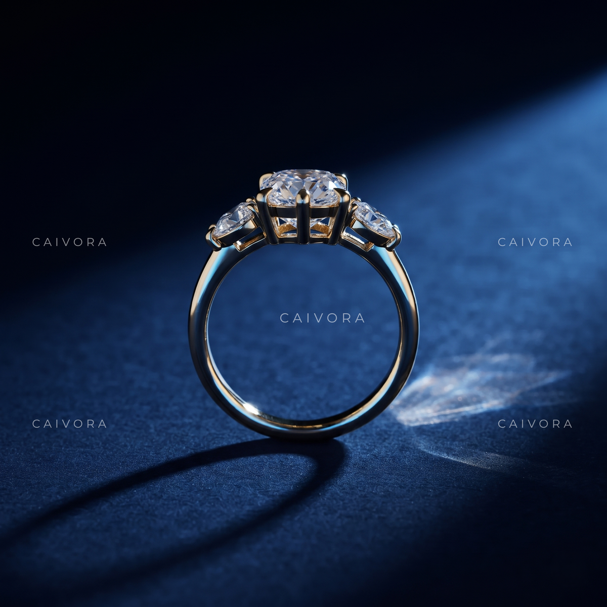 Elegant Three Stone Engagement Ring Centered on a dutch marquise Cut Diamond