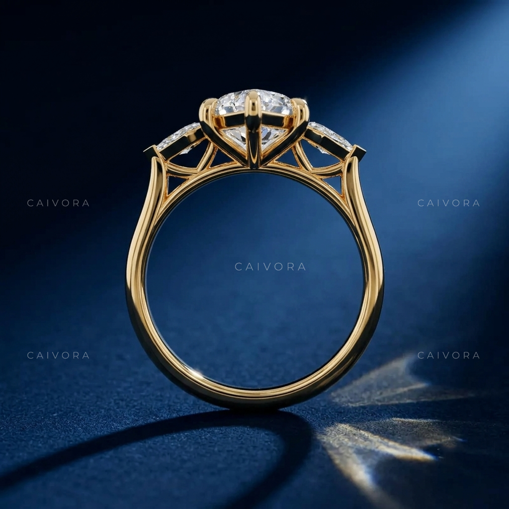 Refined Three Stone Engagement Ring with Dutch Marquise Center & Kite Accents