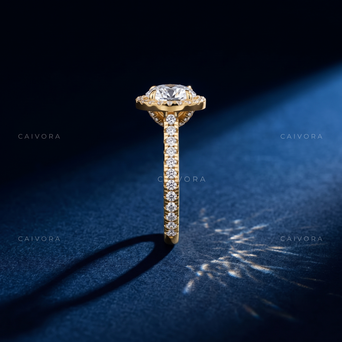 Classic Halo Engagement Ring with Round Diamond & Pavé Accents