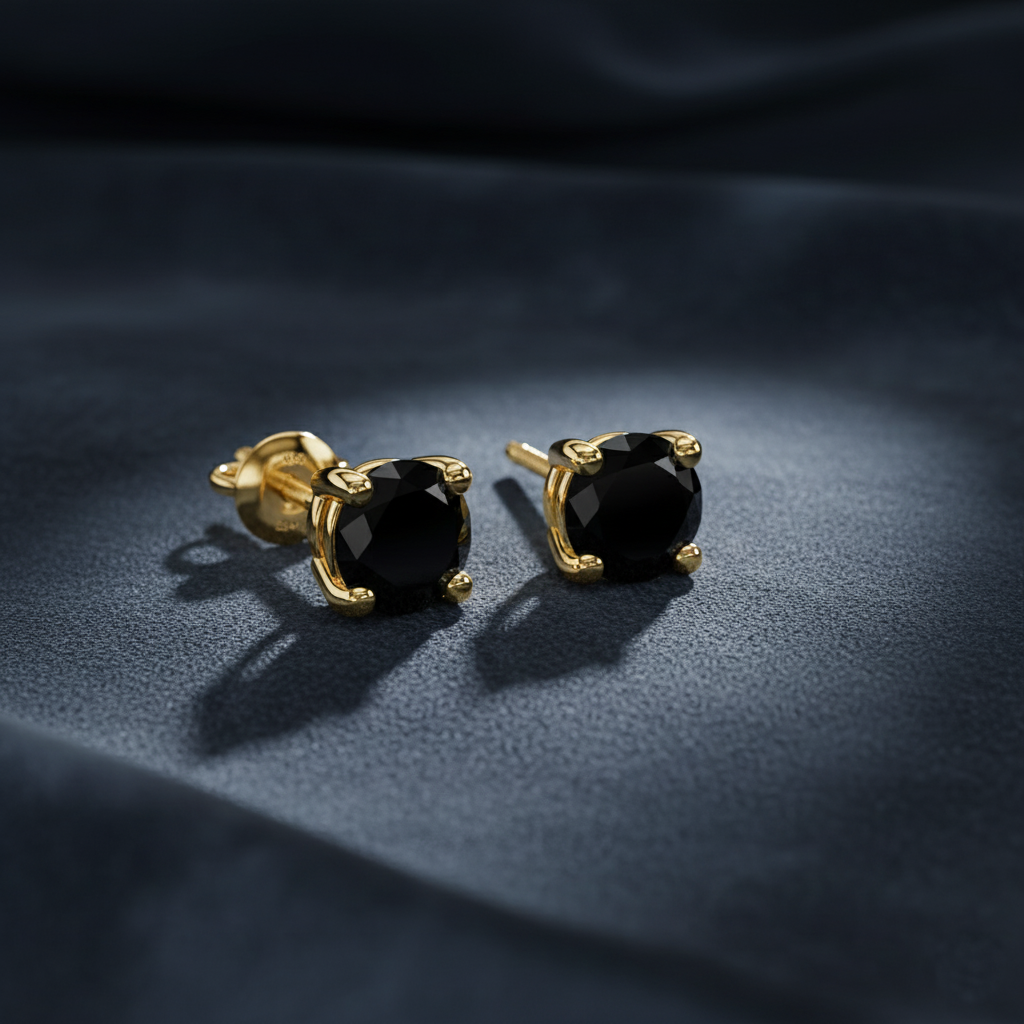 Modern Black Diamond Stud Earrings