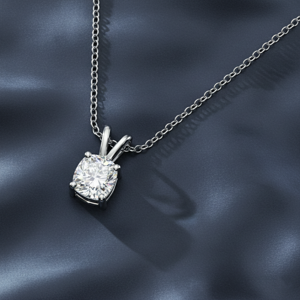 Modern Cushion Cut Lab Diamond Solitaire Necklace