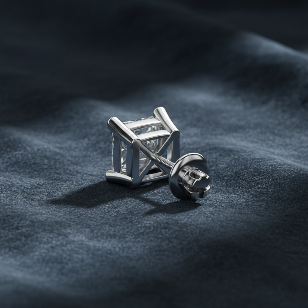 Modern Princess Cut Single Stud Earring
