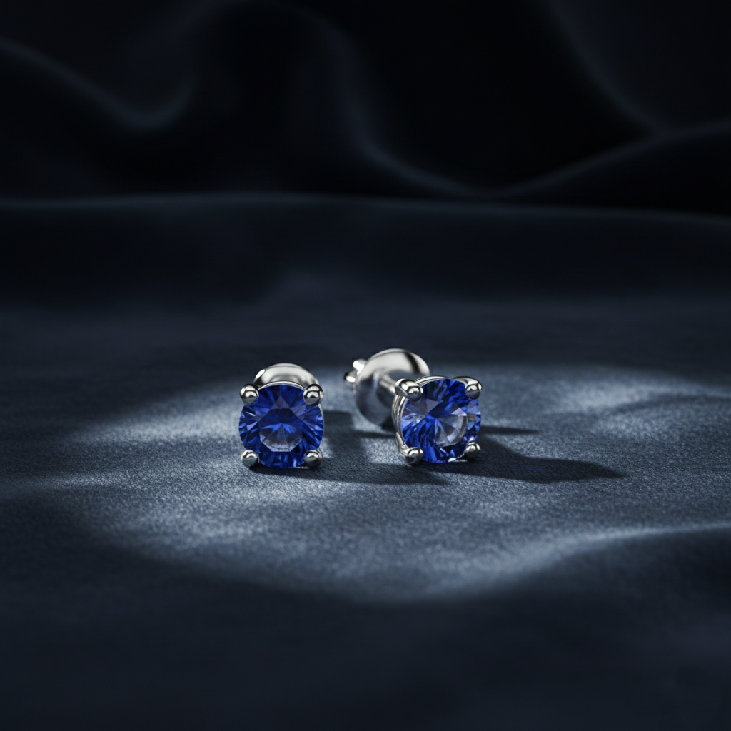 Regal Blue Sapphire Gemstone Stud Earrings