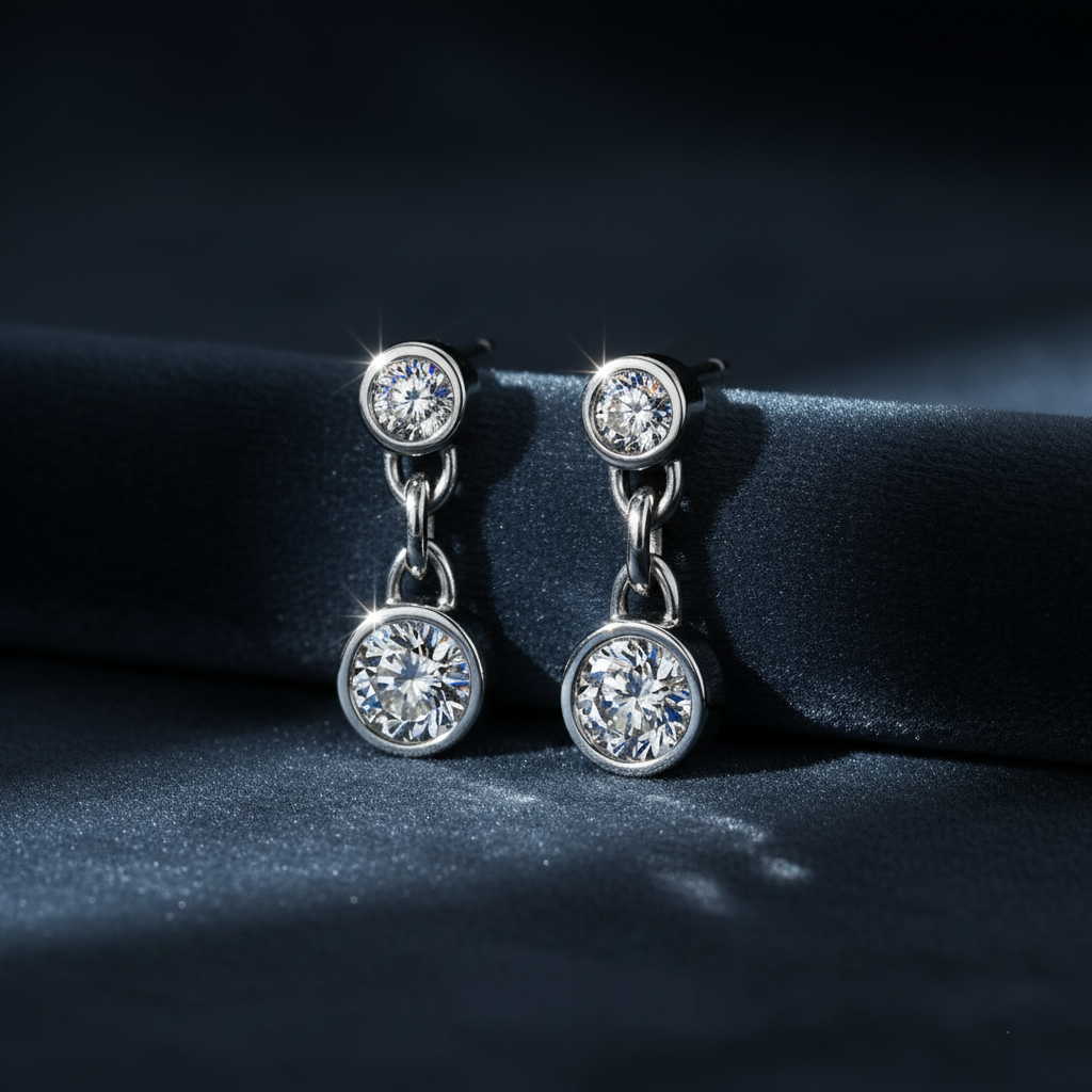 Elegant Bezel Diamond Link Earrings