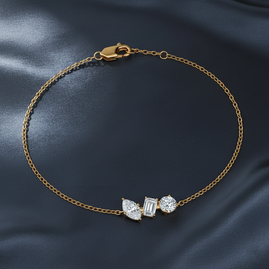 Modern Three Stone Mixed Shape Lab Diamond Bracelet