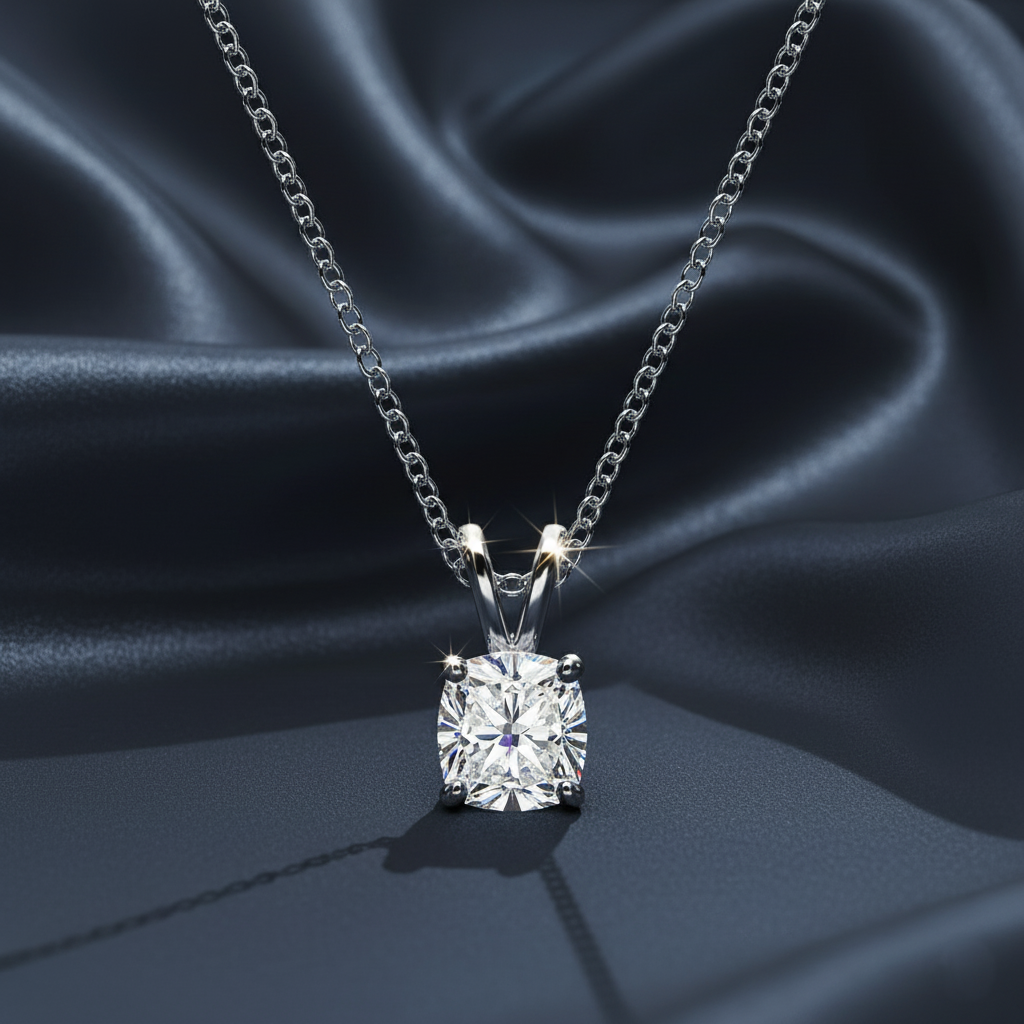 Modern Cushion Cut Lab Diamond Solitaire Necklace