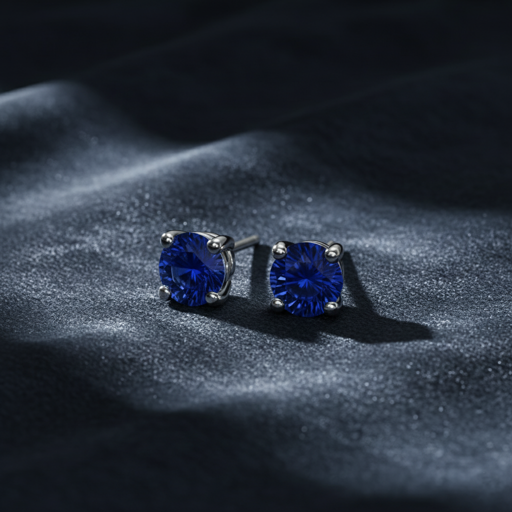 Regal Blue Sapphire Gemstone Stud Earrings