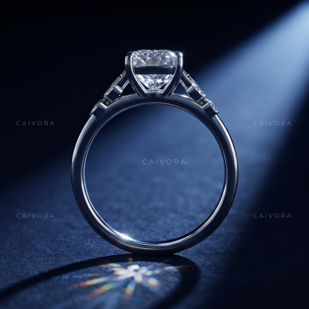 Cushion Cut Floral Engagement Ring with Marquise Accents