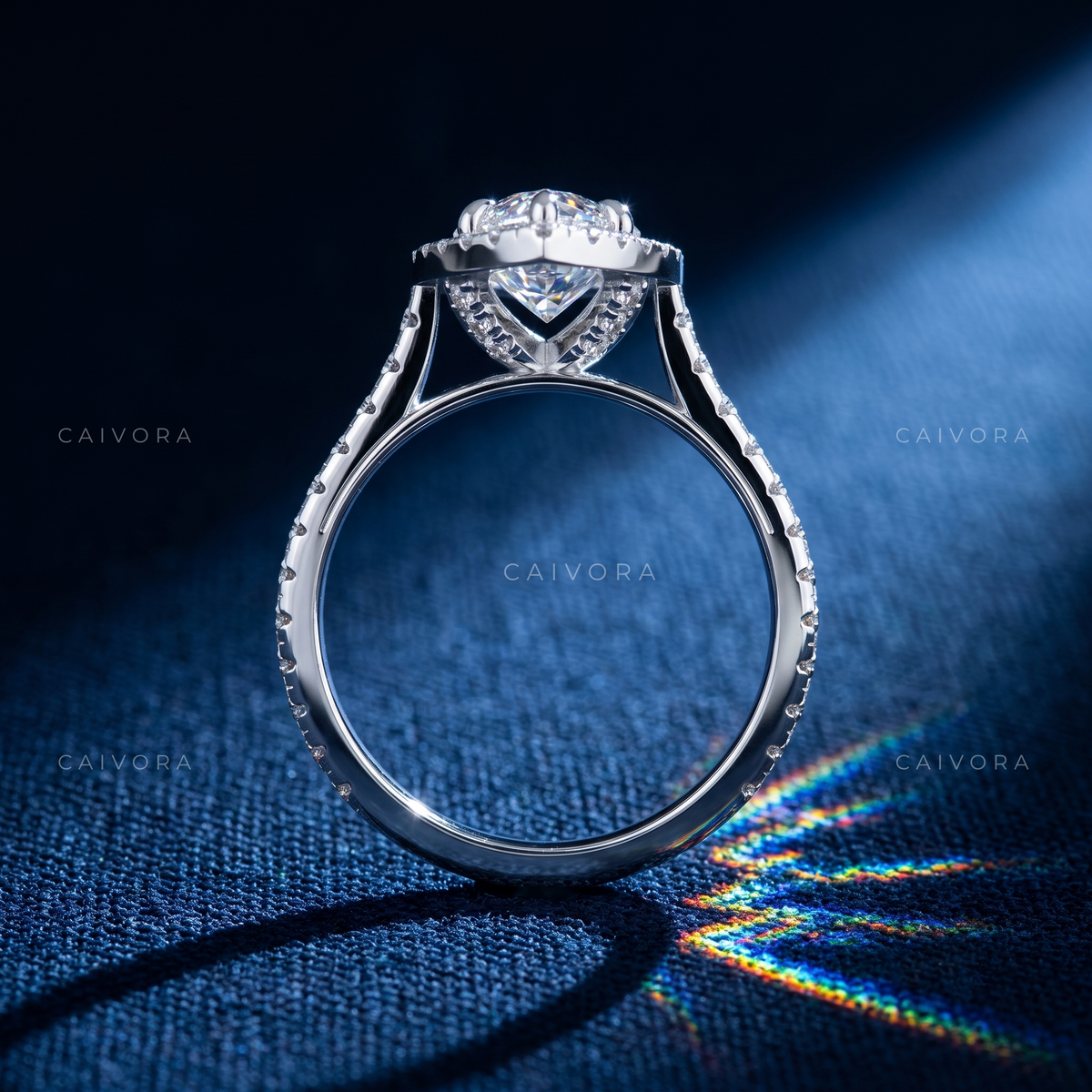 Elegant Halo Engagement Ring with Pear Diamond & Pavé Accents