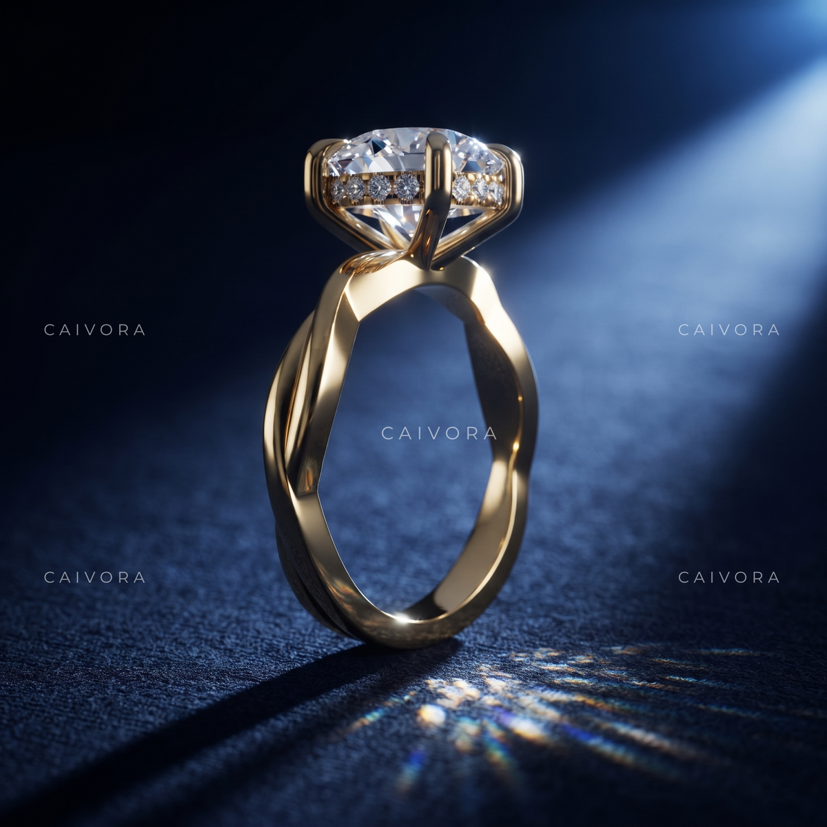 Round Cut Engagement Ring with a Hidden Halo and Solitaire Setting