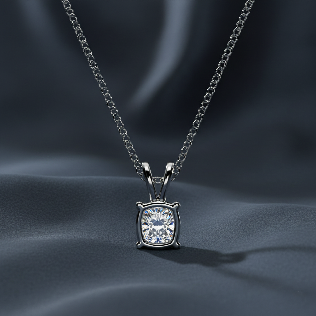 Modern Cushion Cut Lab Diamond Solitaire Necklace