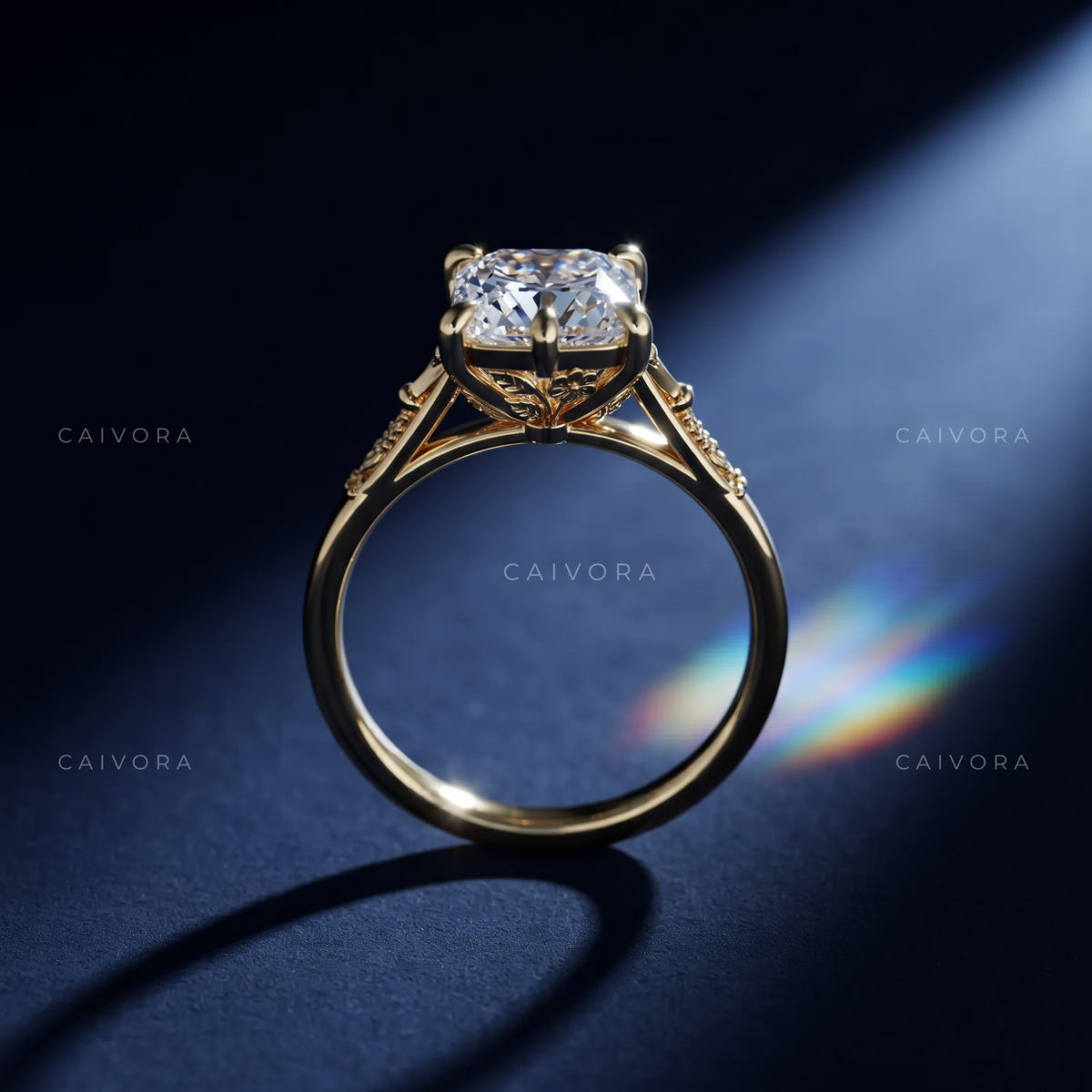 Aveline Sculpted Engagement Ring with an Elongated Hexagon Diamond