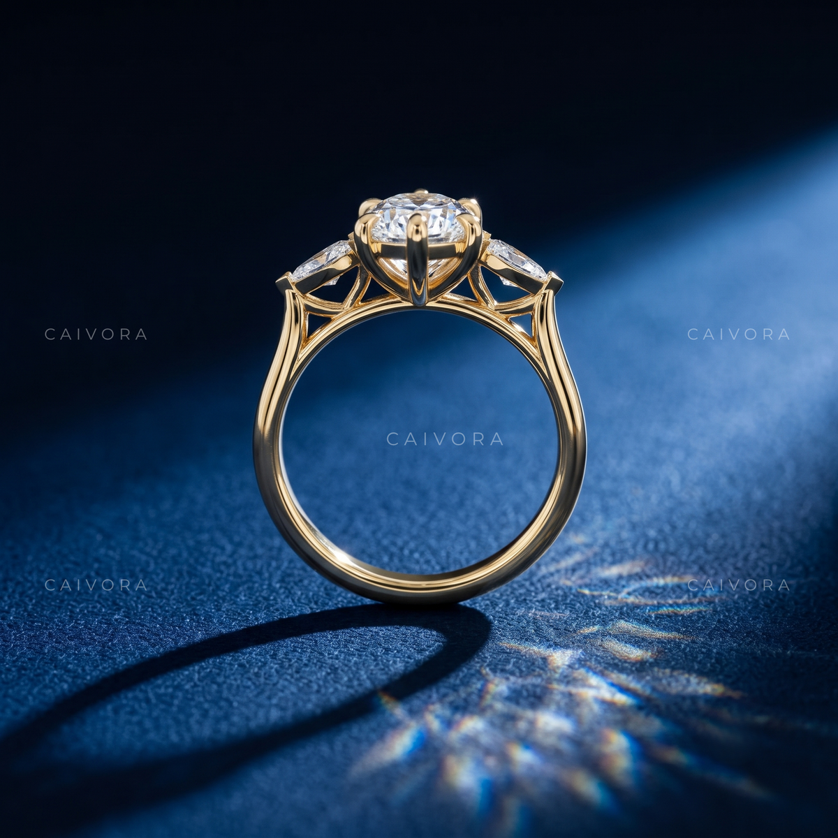 Sophisticated Three Stone Engagement Ring with Marquise Diamond & Kite Accents