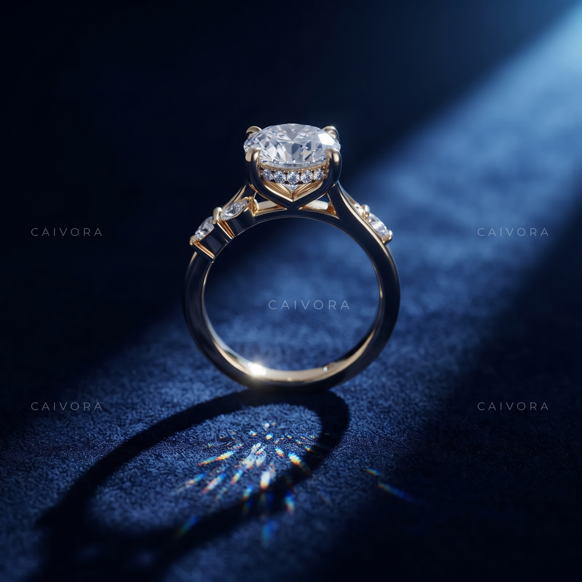 Oval Cut Diamond Twist Hidden Halo Engagement Ring