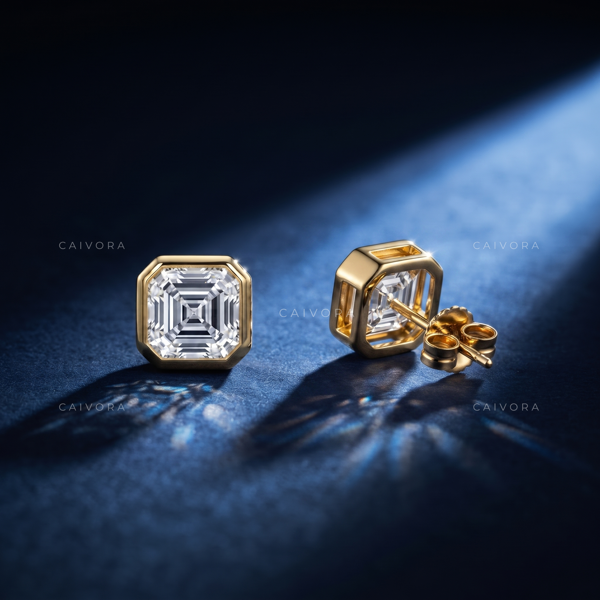 Sleek Minimalist Bezel Asscher Classic Stud Earrings