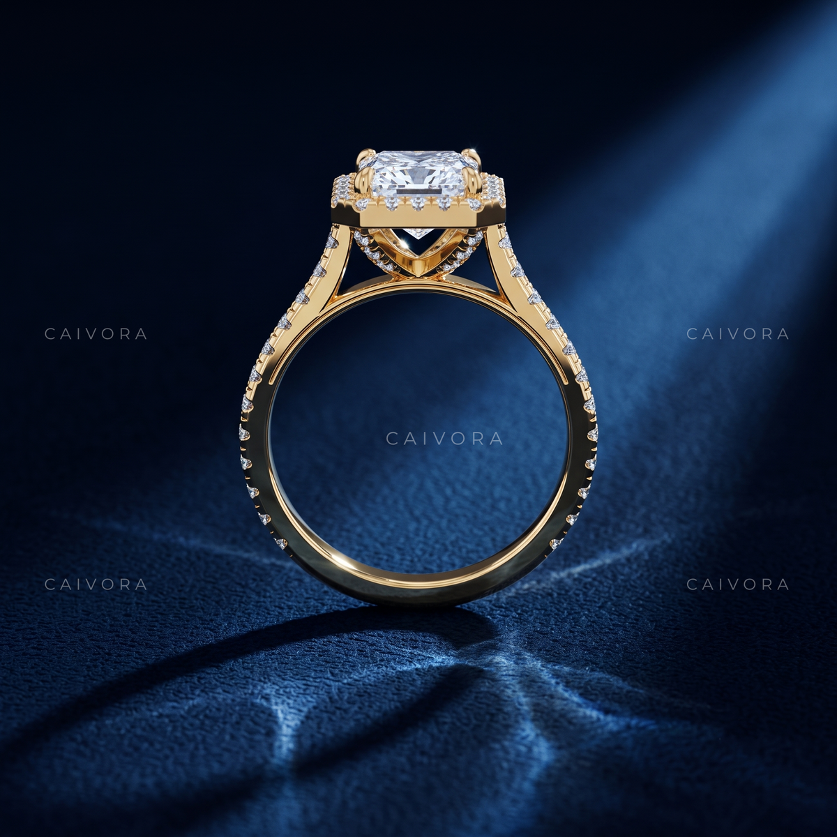 Modern Halo Engagement Ring with Radiant Diamond & Pavé Accents