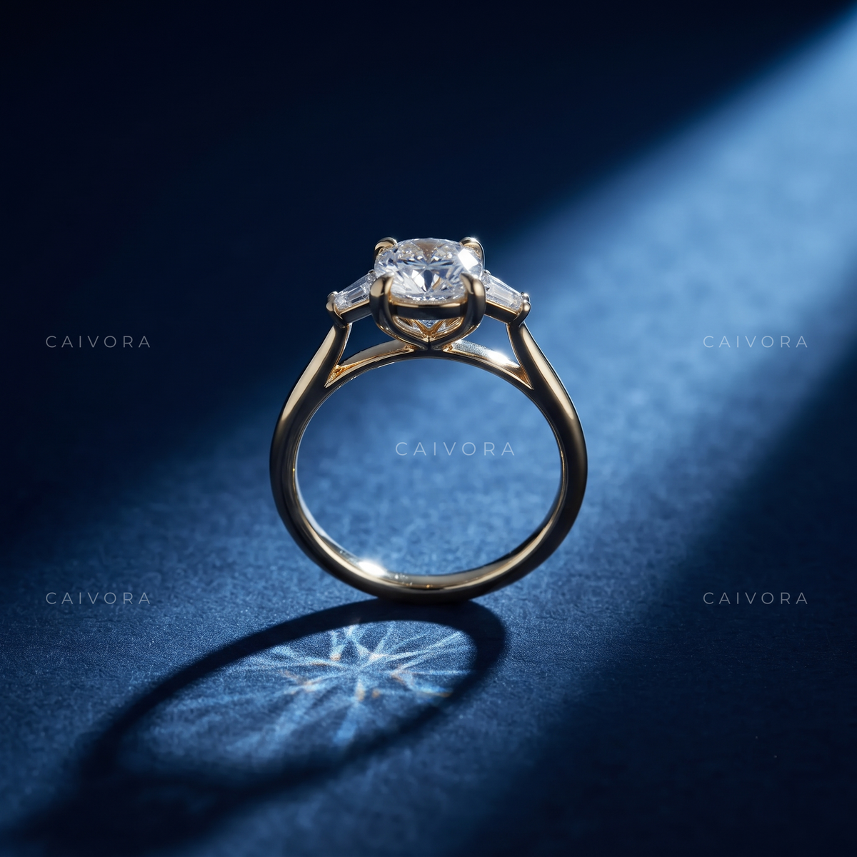 Vintage Three Stone Engagement Ring with Old Mine Diamond & Trapezoid Accents