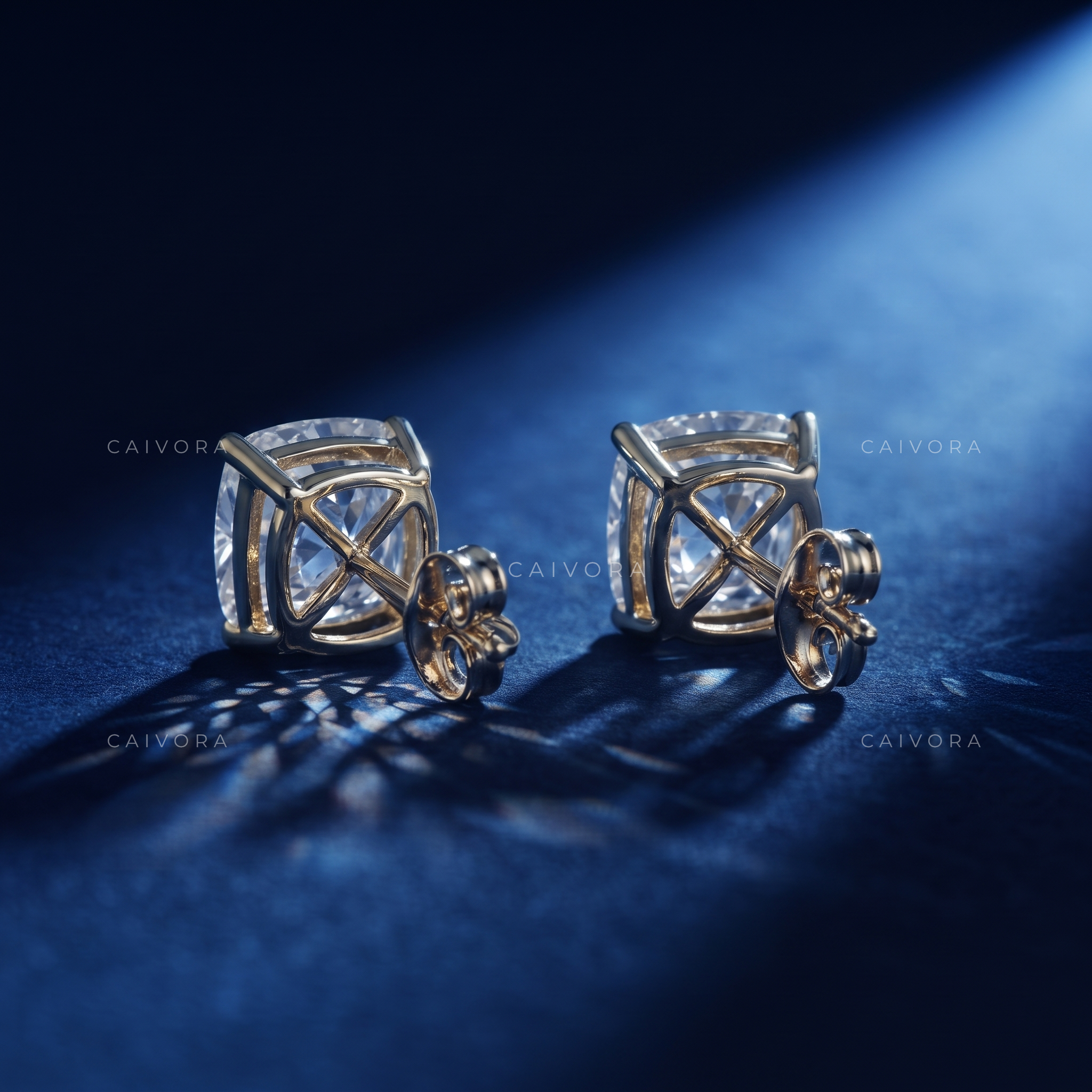 Velvet Square Cushion Brilliant Solitaire Studs