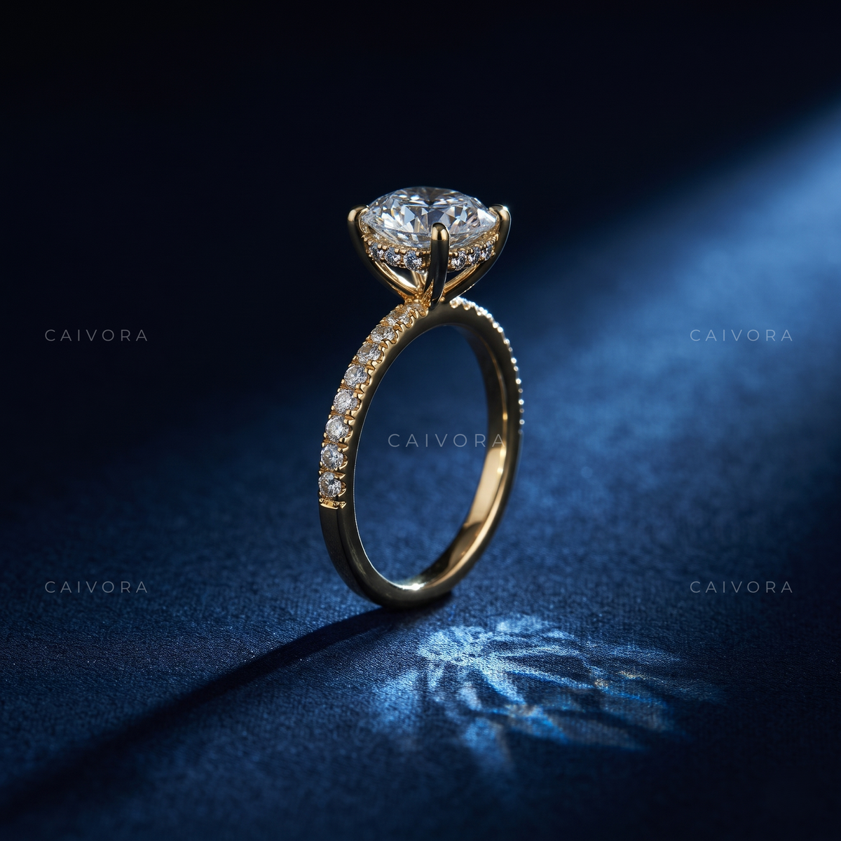 Portuguese cut Diamond Engagement Ring with Delicate Pave Band