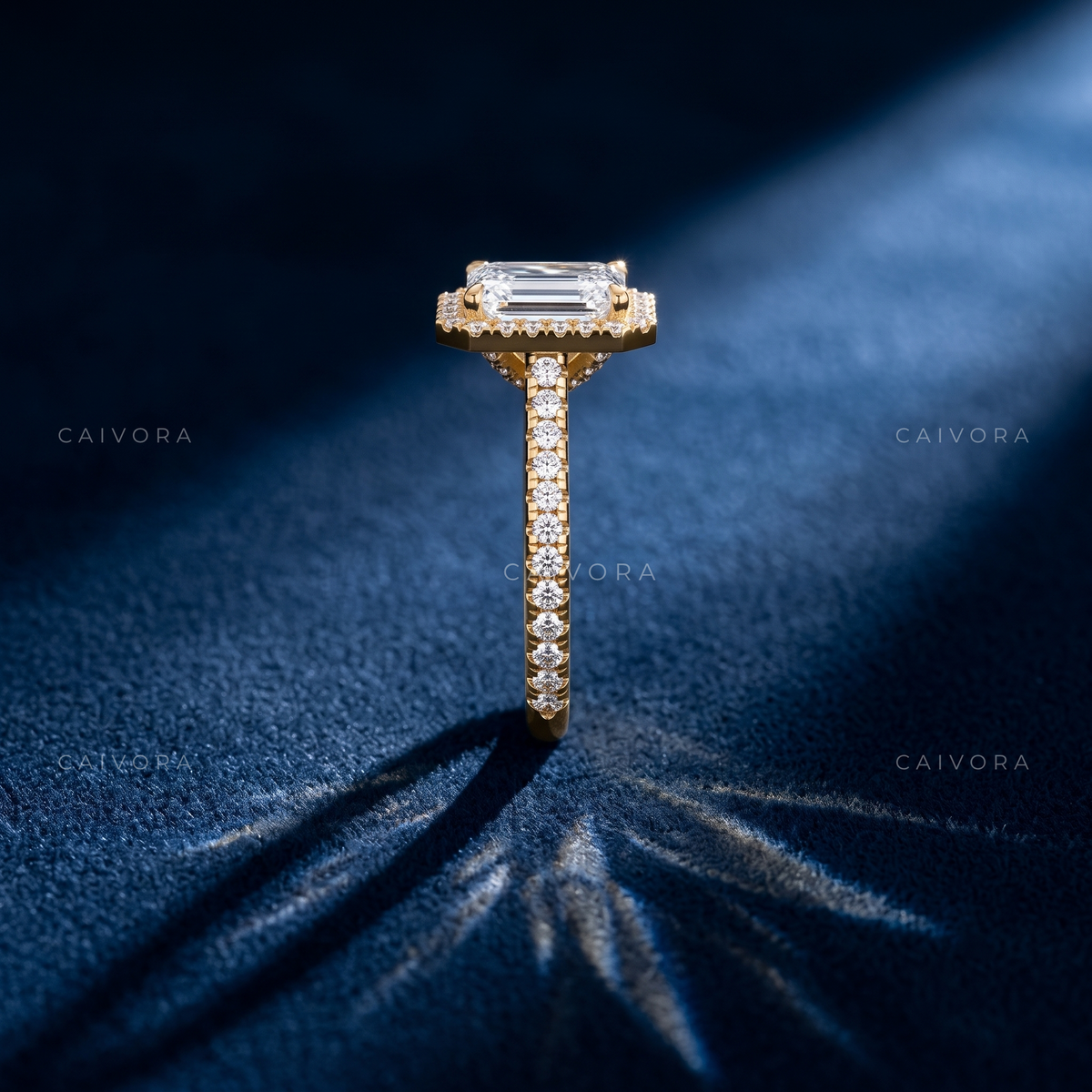 Vintage Halo Engagement Ring with Emerald Diamond & Pavé Accents