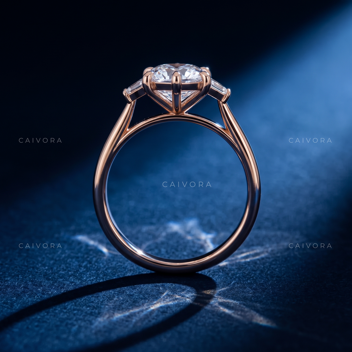 Refined Three Stone Engagement Ring with Dutch Marquise Center & Trapezoid Accents