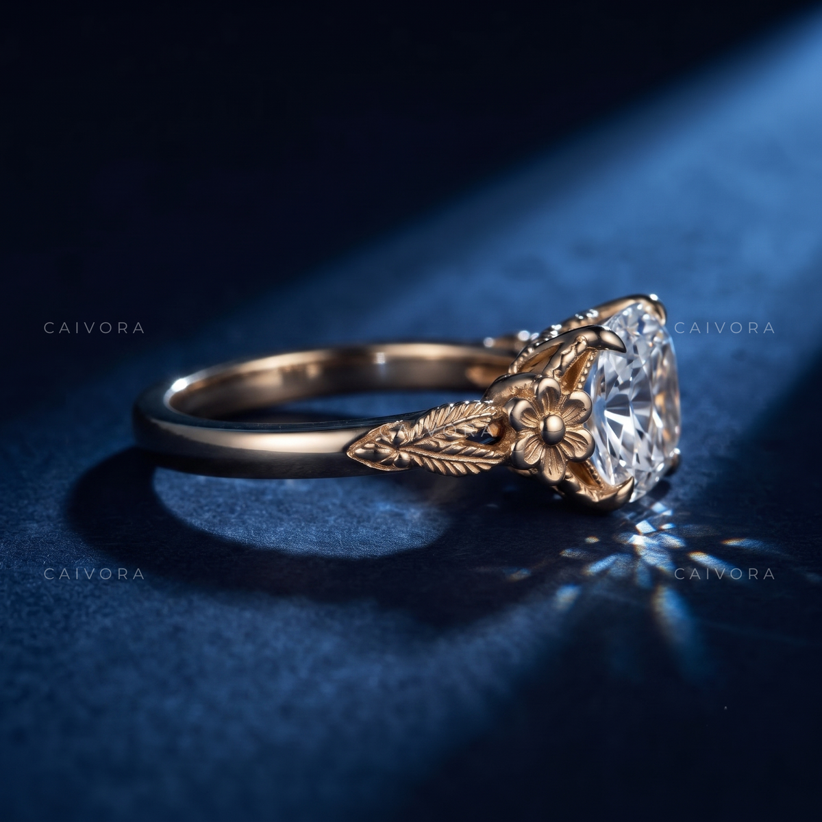 Amara Sculpted Diamond Ring Featuring a Cushion Cut Center