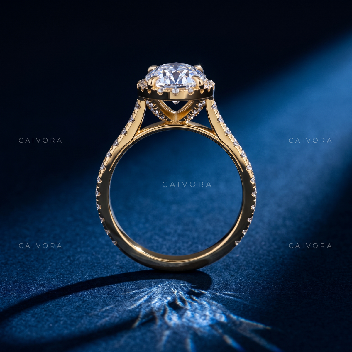 Elegant Moval Diamond Halo Engagement Ring with Pavé Accents