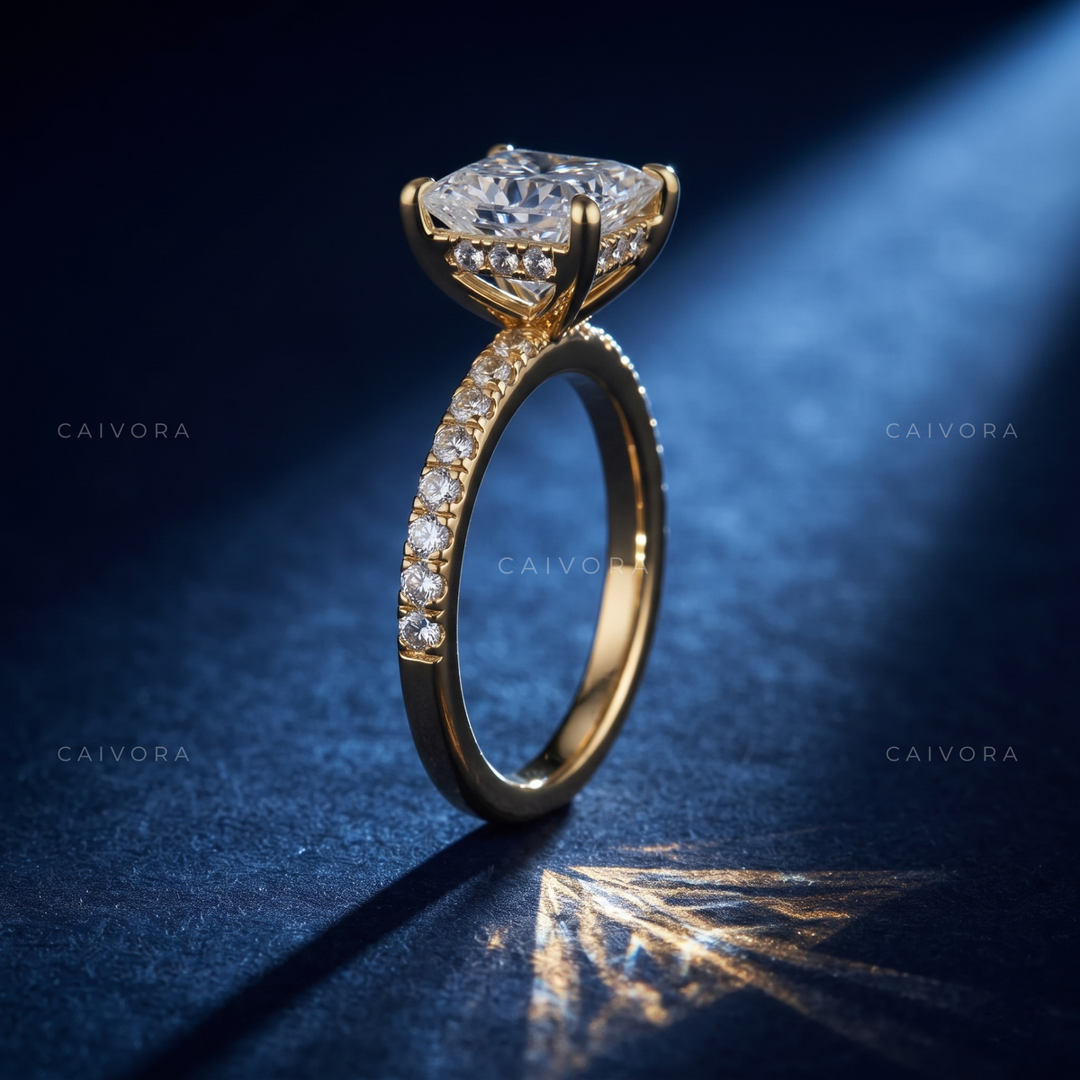 Asscher Cut Diamond Bridal Ring with Pave Sidestones