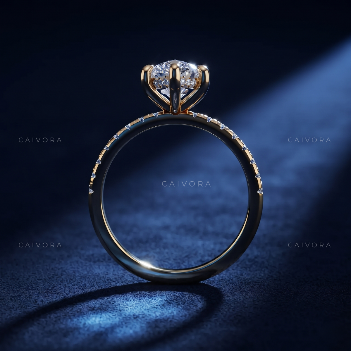 Marquise Cut Diamond Engagement Ring with Tapered Pave Band