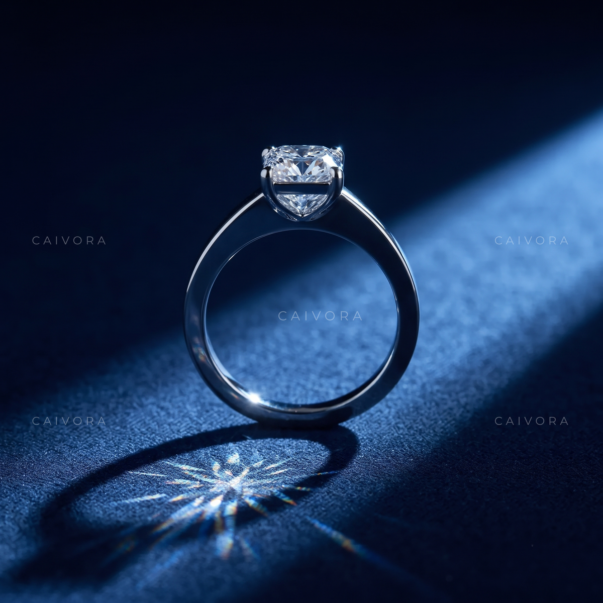 Cushion Cut Channel Setting Engagement Ring with Baguette Accents