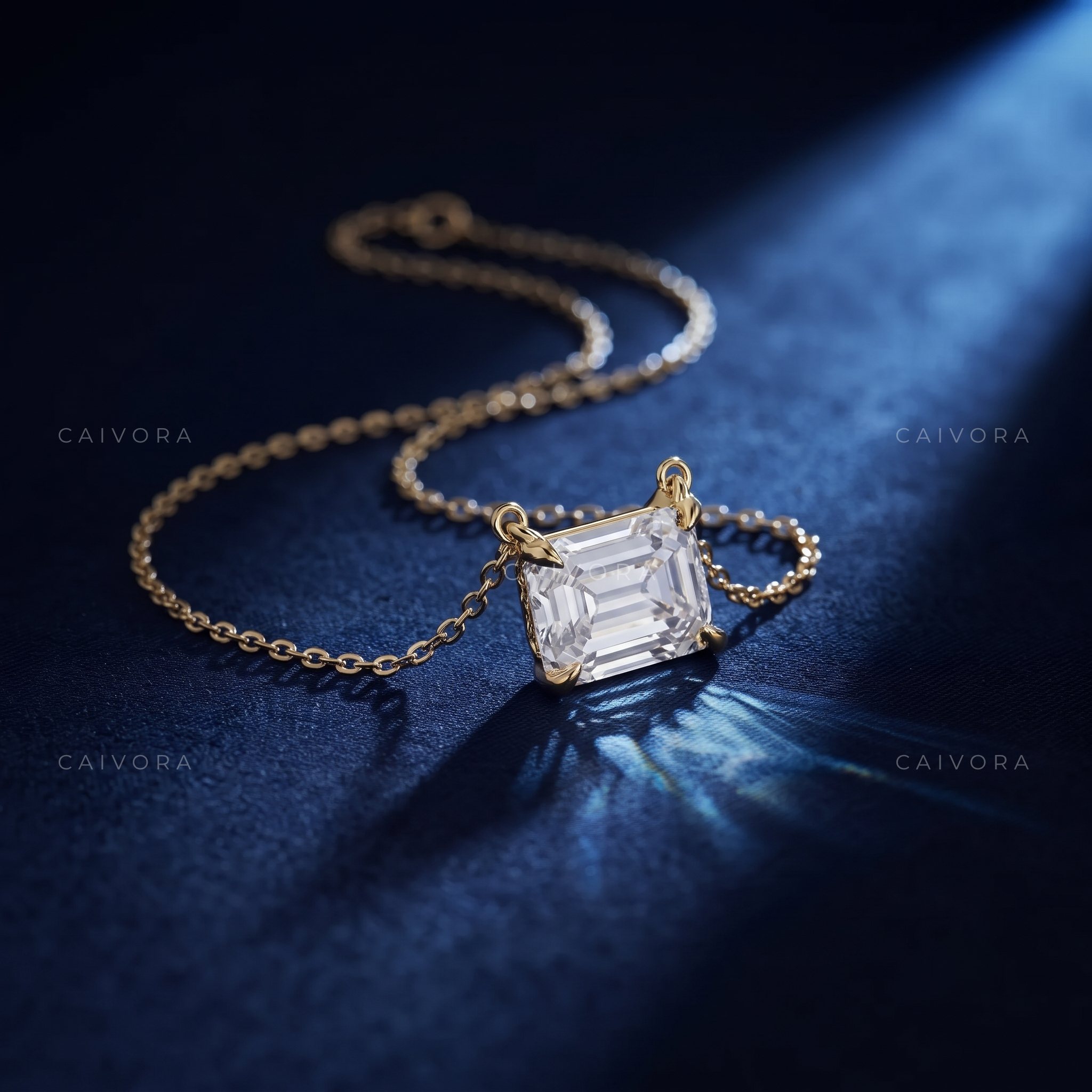Emerald Cut East-West Lab-Grown Diamond Solitaire Pendant Necklace