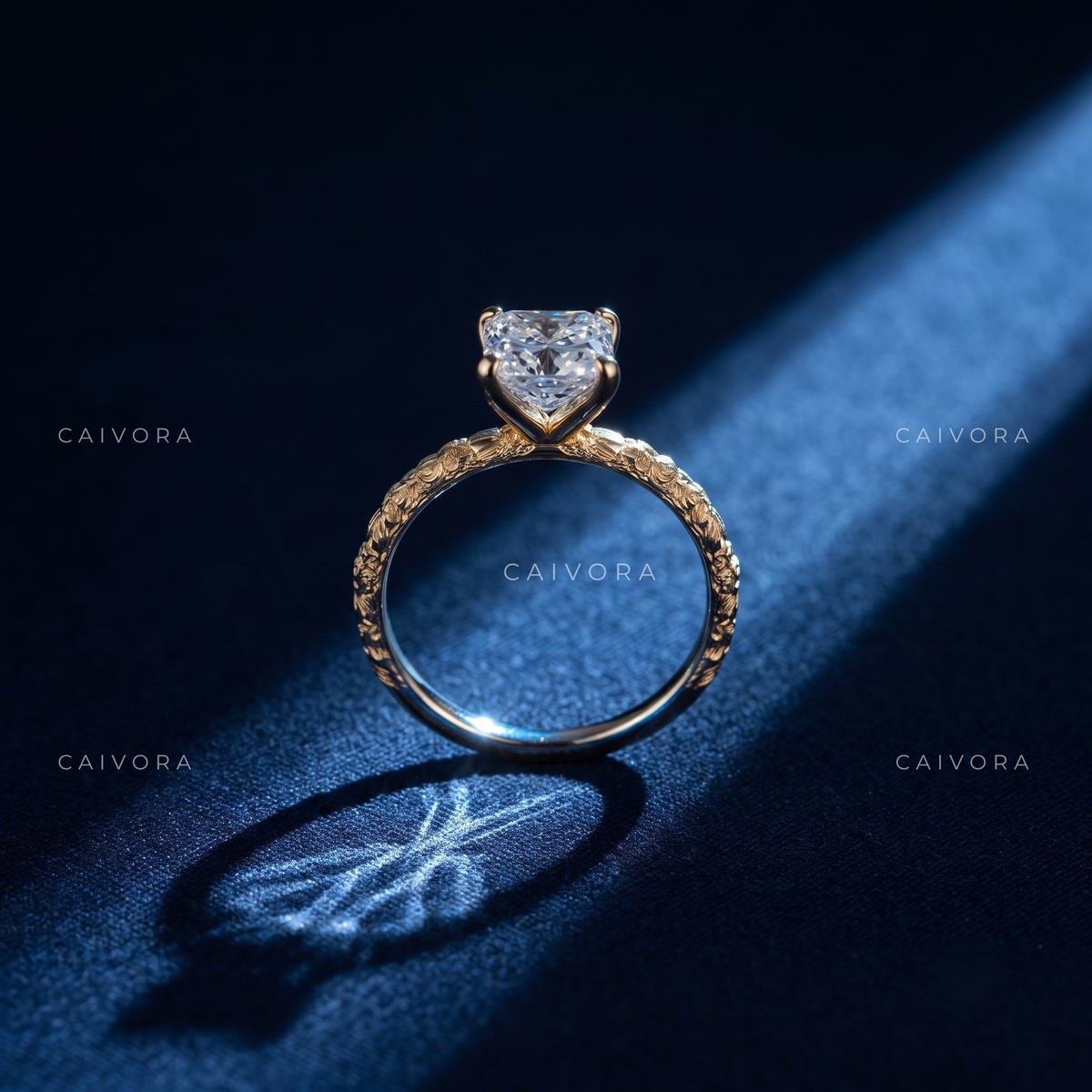Asscher Cut Floral Detail Vintage Engagement Ring