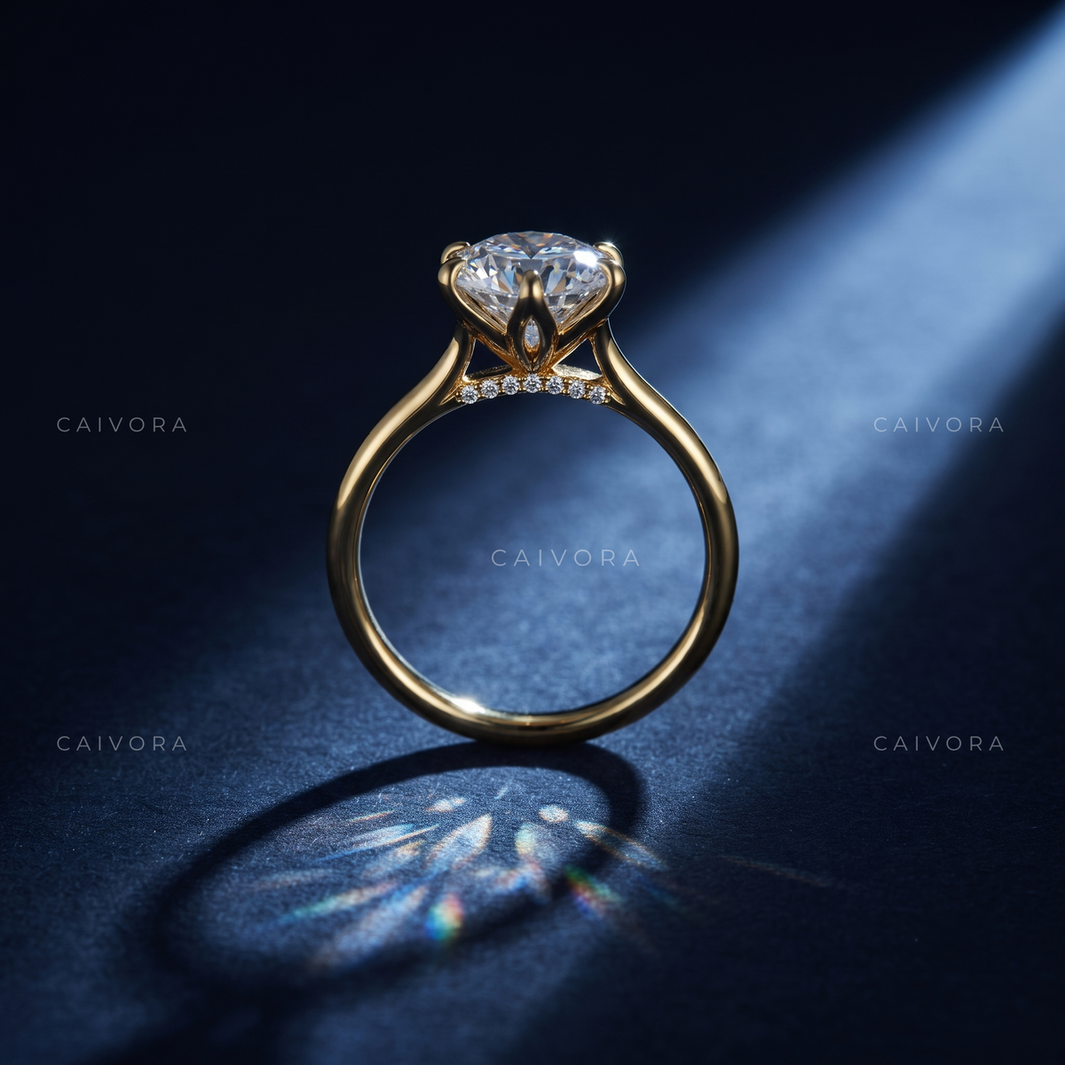 Round Cut Hidden Halo Pavé Tulip Engagement Ring