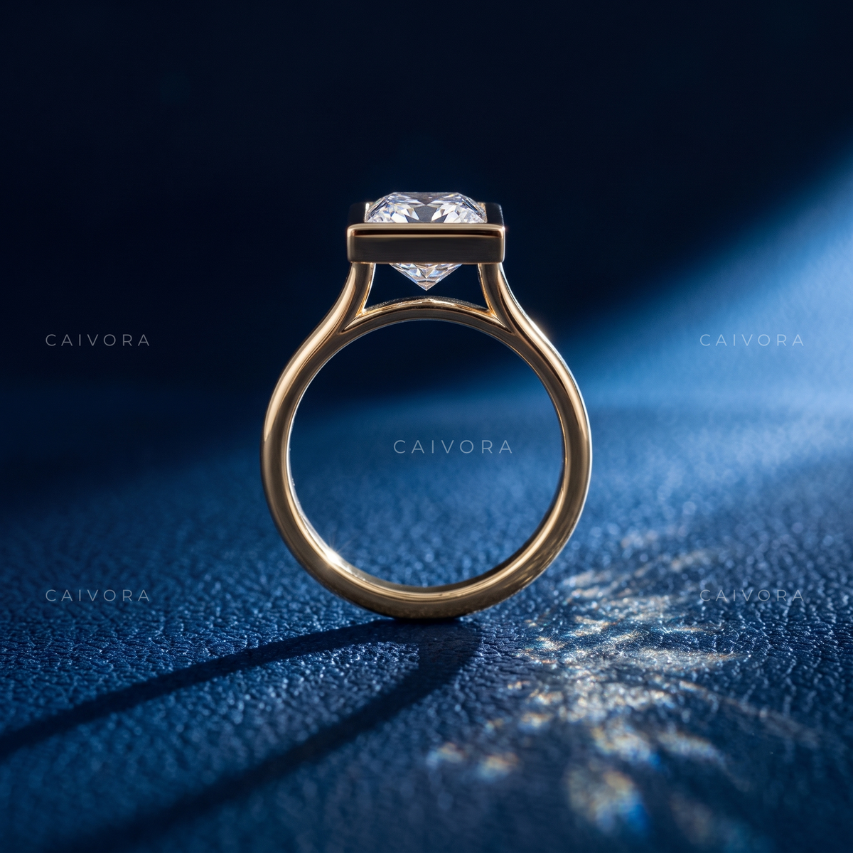 Princess Cut Bezel Set Solitaire Engagement Ring