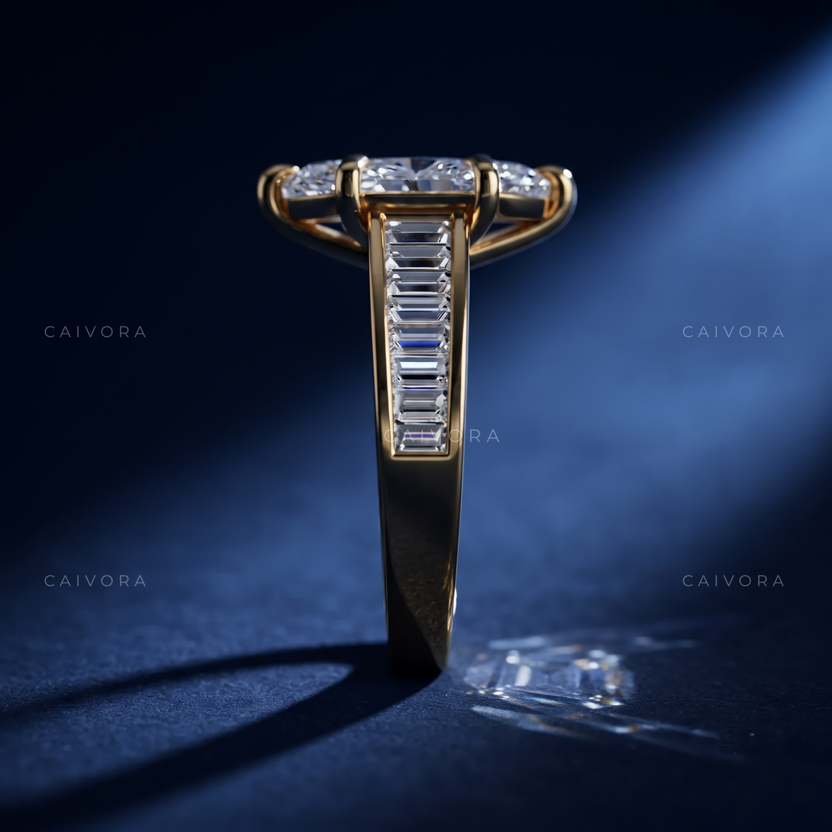 Marquise Diamond Channel Setting Engagement Ring with Baguette Accents
