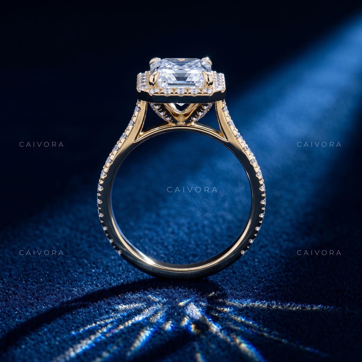 Vintage Halo Engagement Ring with Asscher Diamond & Pavé Accents