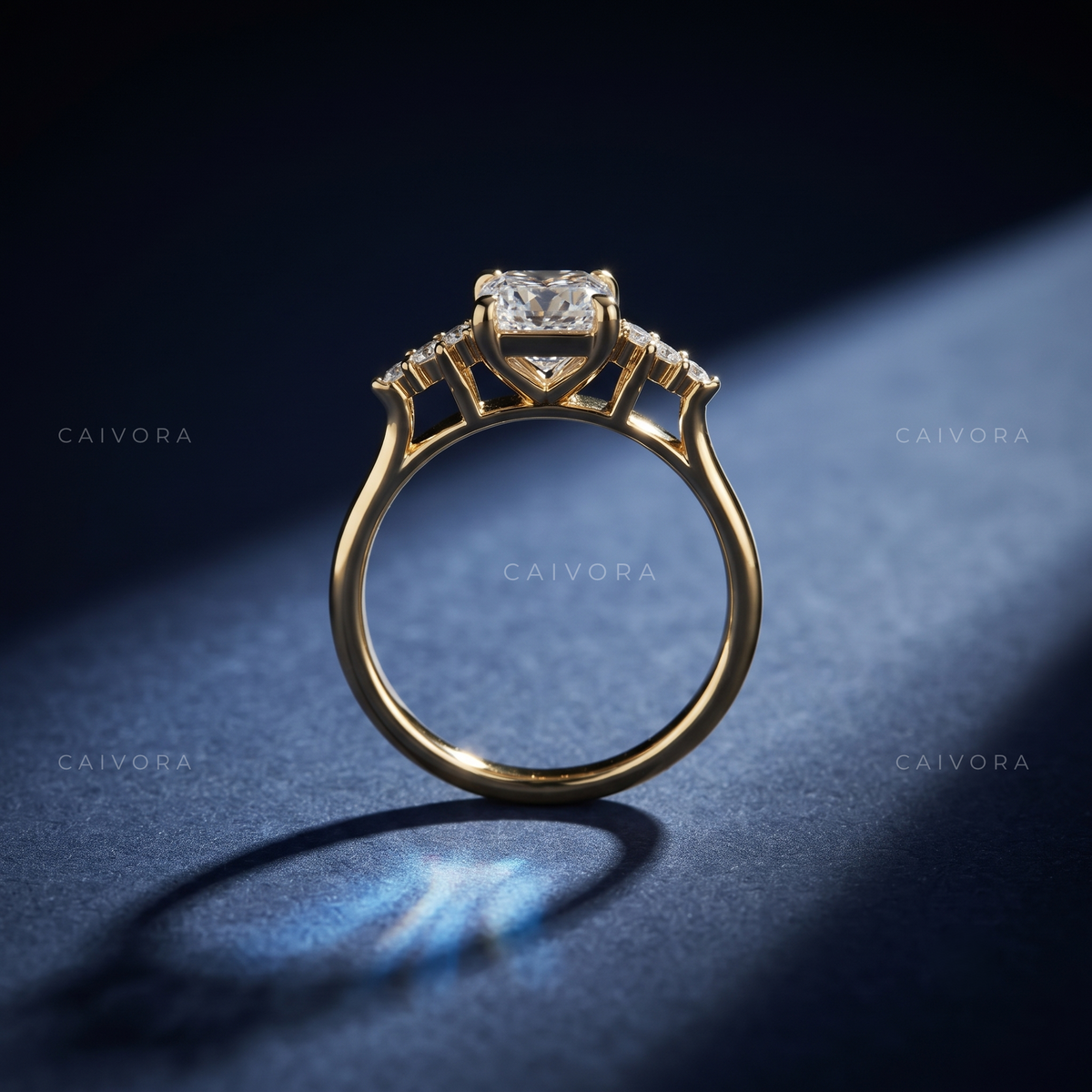 Emerald Cut Diamond Elongated Engagement Ring with Claw Prongs